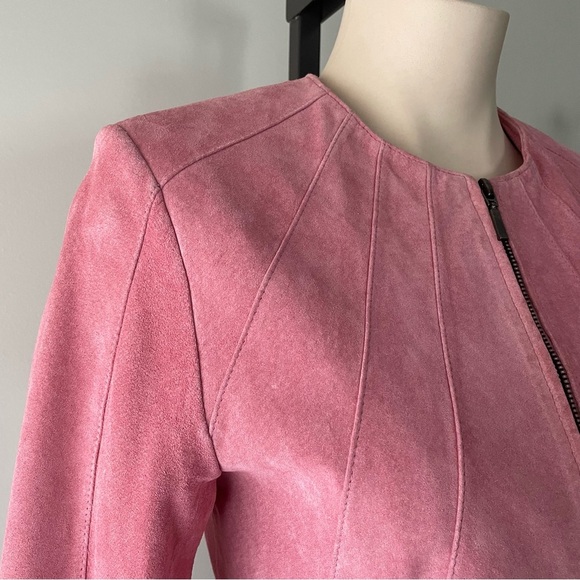 Zipcode Genuine Suede Leather Pink Round Neck Zip Up Barbie Size Small - Picture 7 of 12